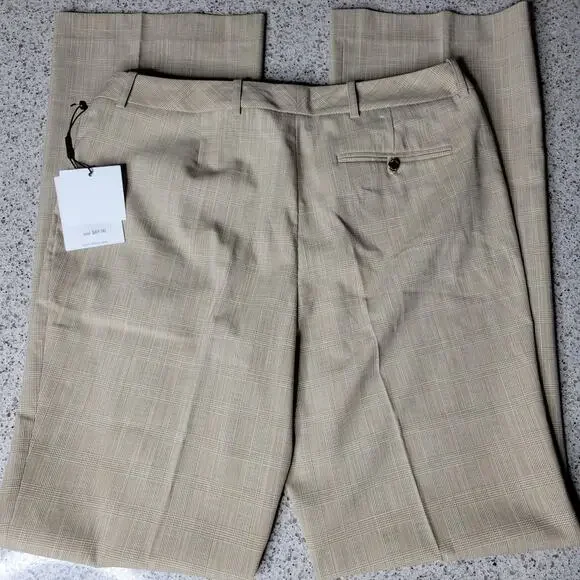 NWT Calvin Klein Suits Modern Fit Beige Plaid High Rise Straight Dress Pants✨️6 - Picture 3 of 13